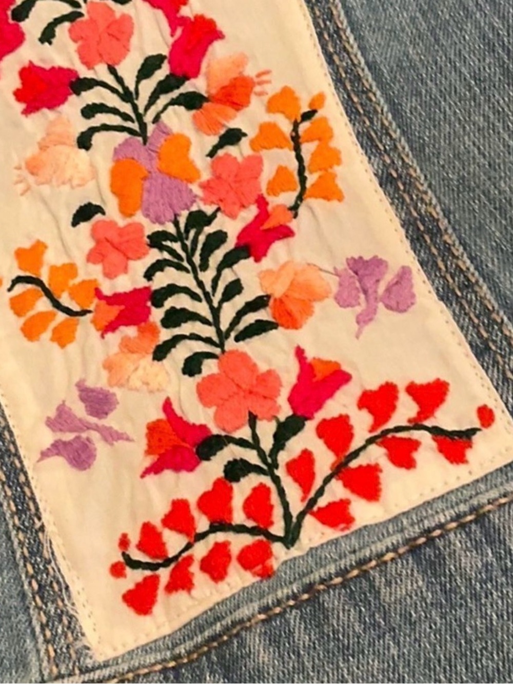 Denim Upcycled Embroidered Baby Jacket Floral - Picture 2 of 5